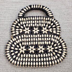 Beautiful 1930-1940's Czech Navy Blue Hand Woven Geometric Beaded Small Clutch